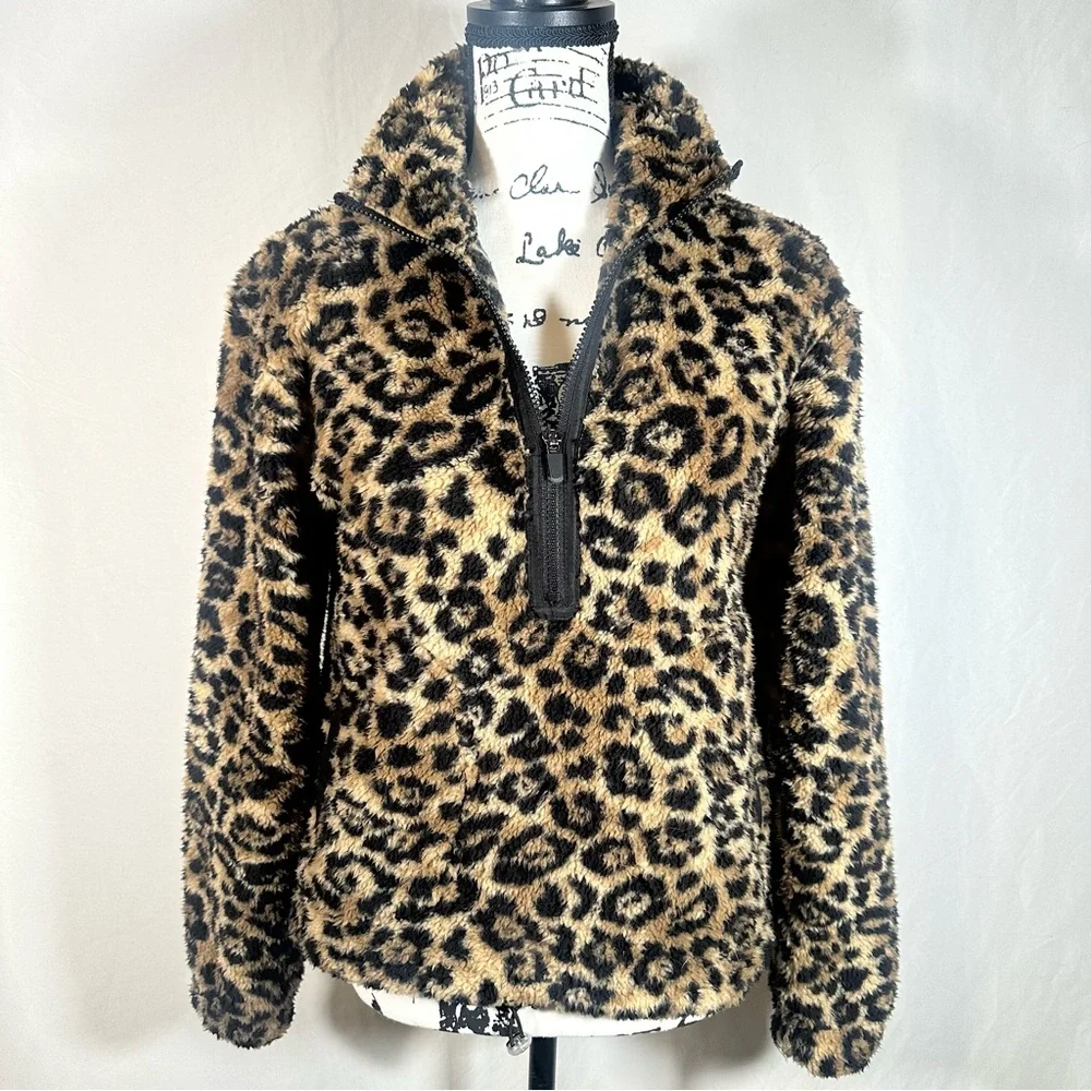 No Boundaries Animal Print Pullover Womens Fleece Sweater XS Cheetah Leopard - Picture 4 of 7